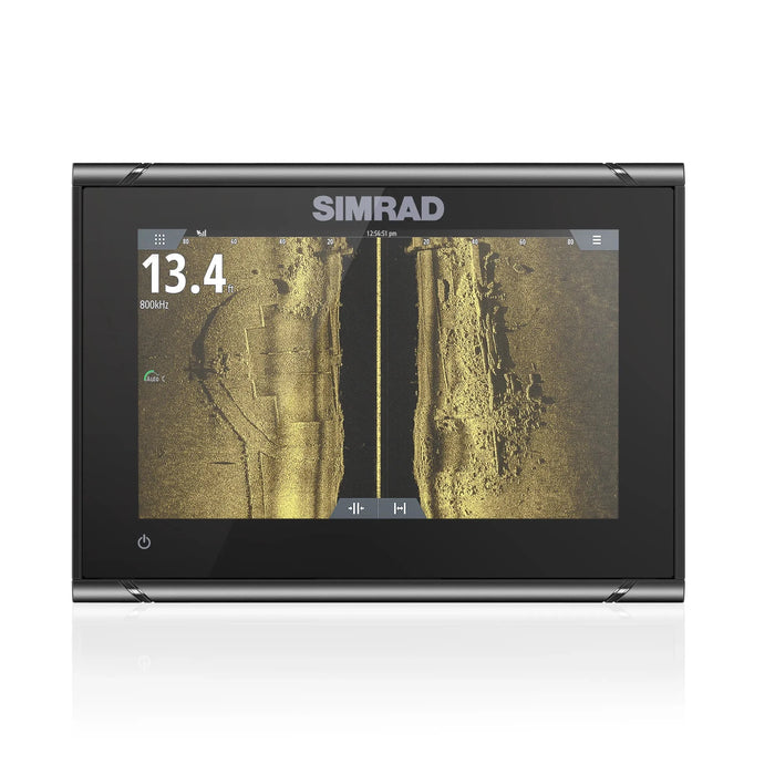 Simrad GO7 XSR ROW utan givare (000-14448-001) – display med StructureScan-sidobild av botten på skärmen