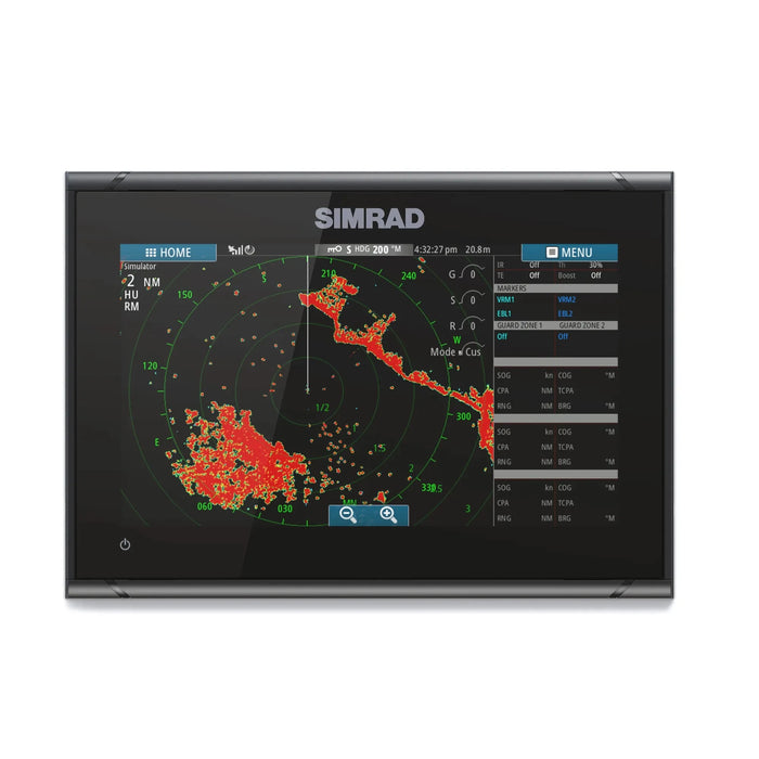 Simrad GO9 XSE med Active Imaging 3-i-1-givare (000-14841-001) – display med radarbild överlagd på sjökort på skärmen