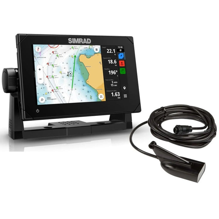 Simrad NSX 3007 med HDI-givare (000-15374-001) – display med ekolod och DownScan på skärmen, tillsammans med givaren som ingår