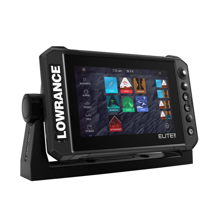 Lowrance Elite FS 7 med HDI-ekolodsgivare (000-15697-001) – display med startskärm och app-ikoner