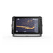 Lowrance Elite FS 12 med ActiveTarget 2 XL i Down-läge – live-sonarbild rakt under båten som visar fisk och botten i realtid. Displayen sedd rakt framifrån. ActiveTarget 2 XL säljs separat.