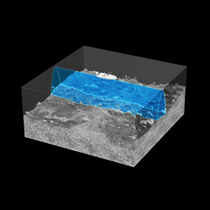 Illustration av täckningsområdet för Lowrance ActiveTarget 2 XL (000-16488-001) i Down-läge – visar hur sonarstrålen täcker vattnet rakt under båten.