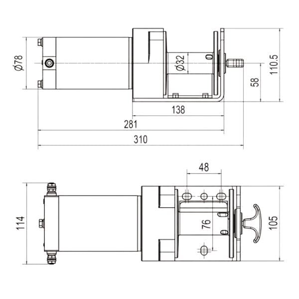 Rock RP2000 El Trailervinsch 12 Vdc 1.9HK (1.4Kw) 907 kg