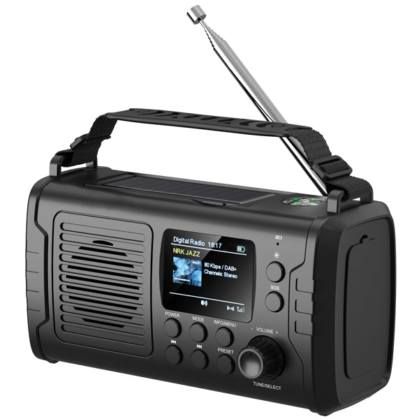 1852 Nödradio DAB+/FM med Bluetooth, vev, solpanel och powerbank – 10 000 mAh