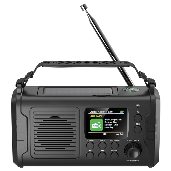 1852 Nödradio DAB+/FM med Bluetooth, vev, solpanel och powerbank – 10 000 mAh
