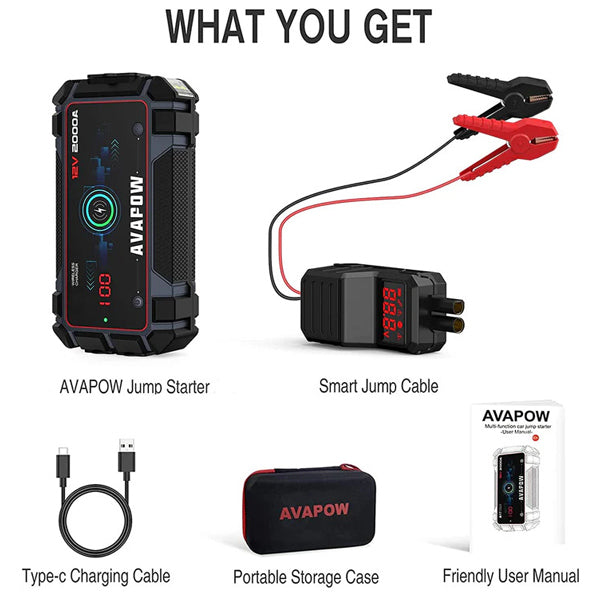 Avapow Jumpstarter A9 Plus inkl väska 2000A, 12V