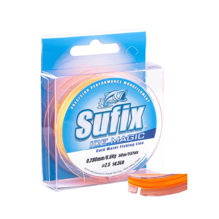 Sufix Ice Magic 50 m 0,225 mm monofillina för isfiske, färg Neon Gul/Orange