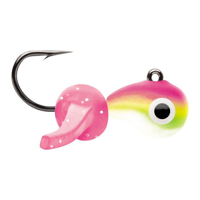 VMC Tungsten Mustach Jig 1,8 g pimpelbete för isfiske, färg Pink Chartreuse Glow (PCGL)