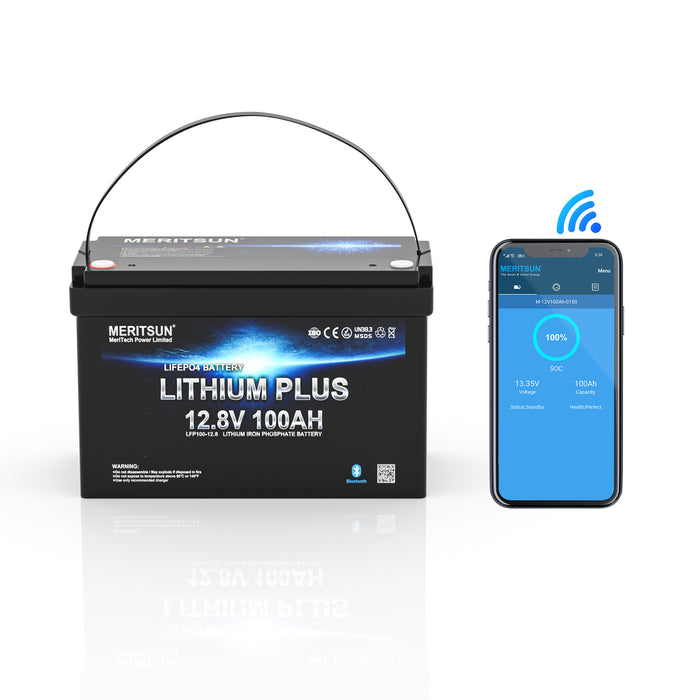 Meritsun 12.8V 100Ah Litiumbatteri Bluetooth