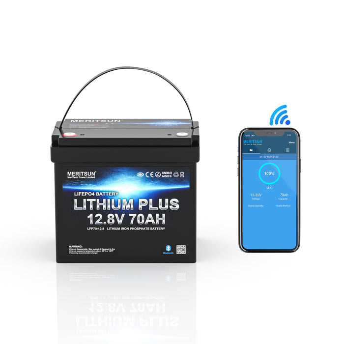 Meritsun 12.8V 70Ah Litiumbatteri Bluetooth