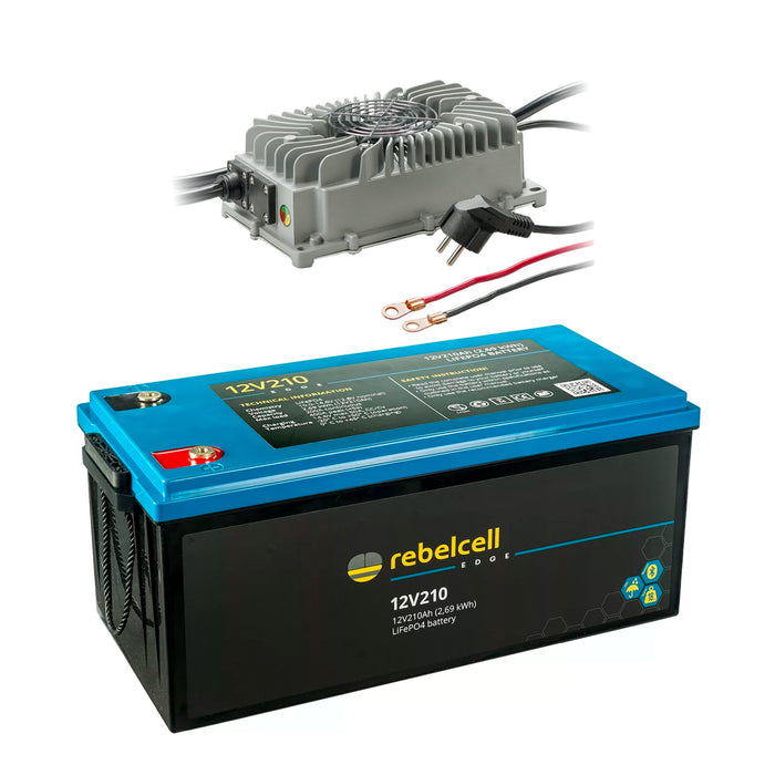 Rebelcell 12V210 EDGE LiFePO4 Batteri + Rebelcell Charger 14.6V20A Waterproof Pro Paketdeal