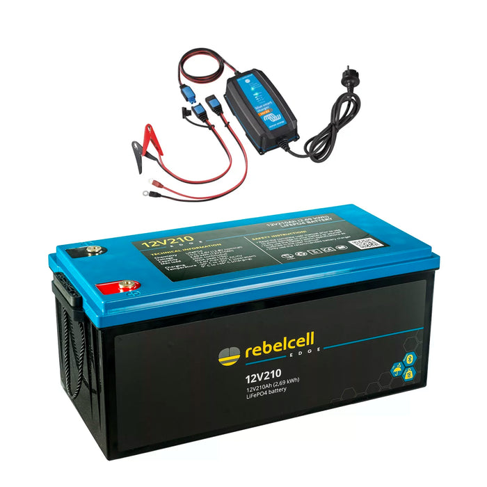 Rebelcell 12V210 EDGE LiFePO4 Batteri + Victron Energy Blue Smart IP65 Laddare Paketdeal
