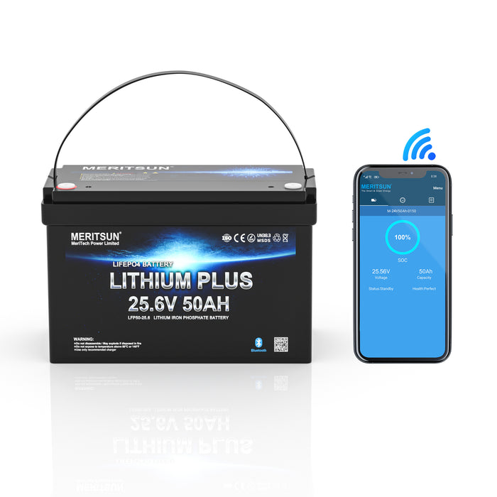 Meritsun 24v 50Ah Litiumbatteri Bluetooth