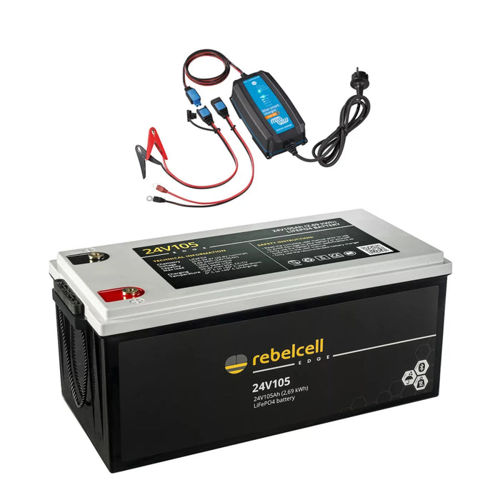 Rebelcell 24V105 EDGE LiFePO4 Batteri + Victron Energy Blue Smart IP65 Laddare Paketdeal