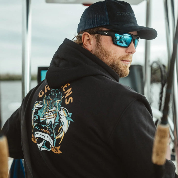 Grundens Displacement DWR Hoodie Tuna Tattoo Black
