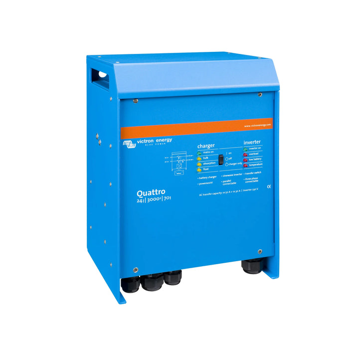 Victron Energy Quattro 24/3000/70-50/50 växelriktare och laddare, sedd framifrån