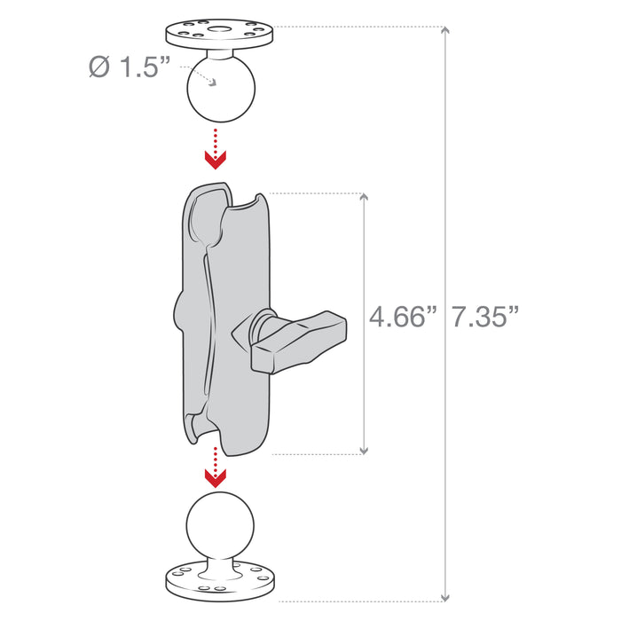 RAM Mounts Dubbelkula med Två Runda Plattor, Medium Arm (C-kula)