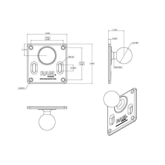 RAM Mounts VESA-adapterplatta 75x75mm med Kula (C-kula)