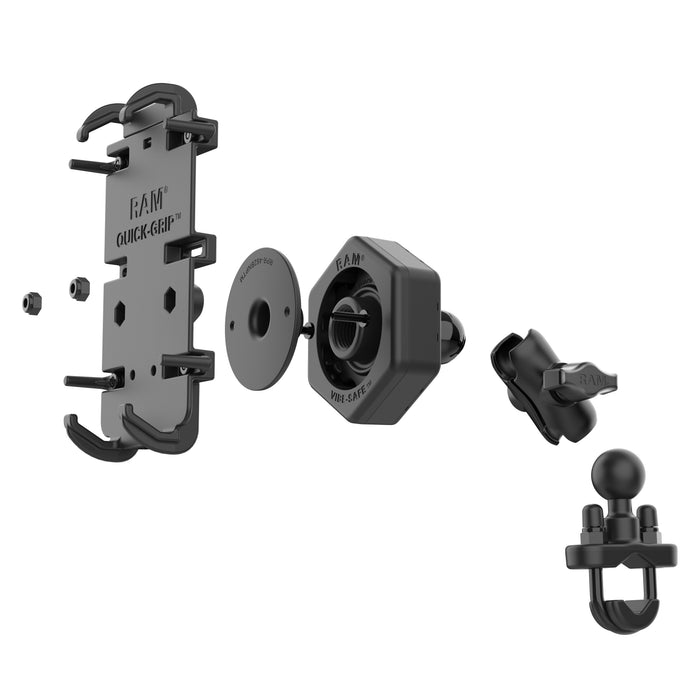 RAM Mounts Quick-Grip™ XL Mobilhållare Vibe-Safe™ Styrfäste U-Bult Kort Arm (B-kula)