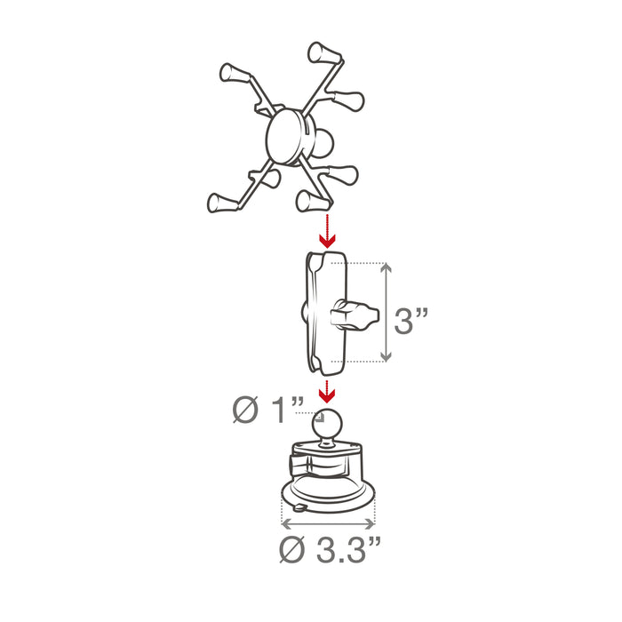 RAM Mounts X-Grip® Surfplattehållare 7-8" med Twist-Lock™ Sugpropp och Medellång Arm (B-kula)