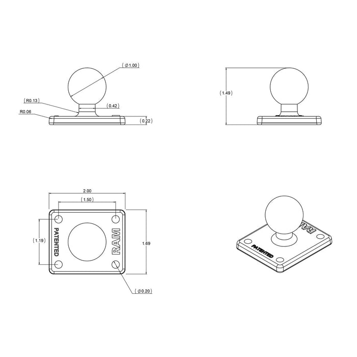 RAM Mounts Kulaadapter med AMPS-platta (B-kula)