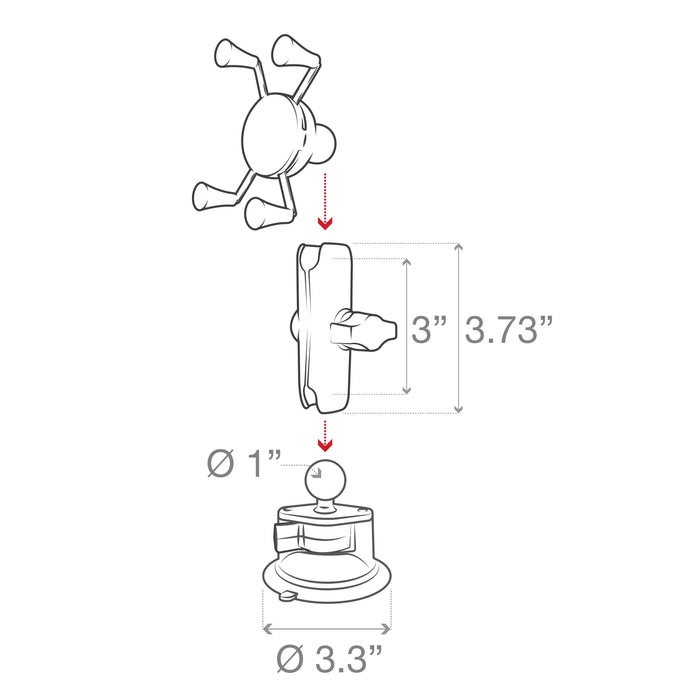 RAM Mounts X-Grip® Telefonhållare med Twist-Lock™ Sugpropp och Medellång Arm (B-kula)