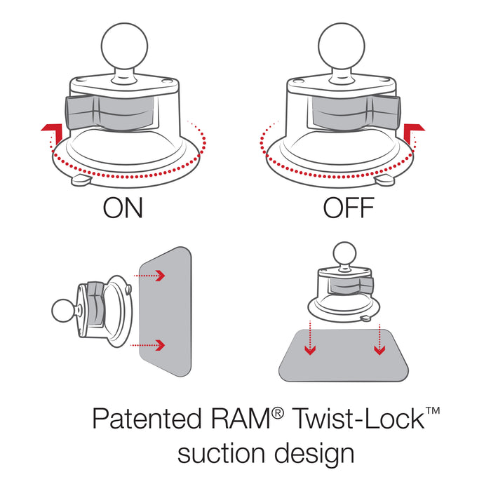 RAM Mounts X-Grip® Telefonhållare med Twist-Lock™ Sugpropp och Medellång Arm (B-kula)