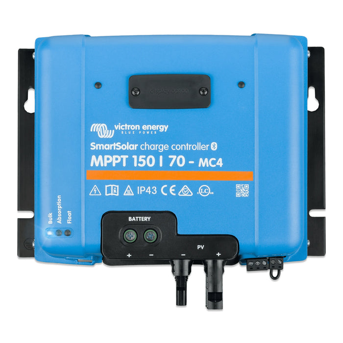 Victron Energy SmartSolar MPPT 150/70-MC4 VE.Can solcellsladdare, sedd framifrån