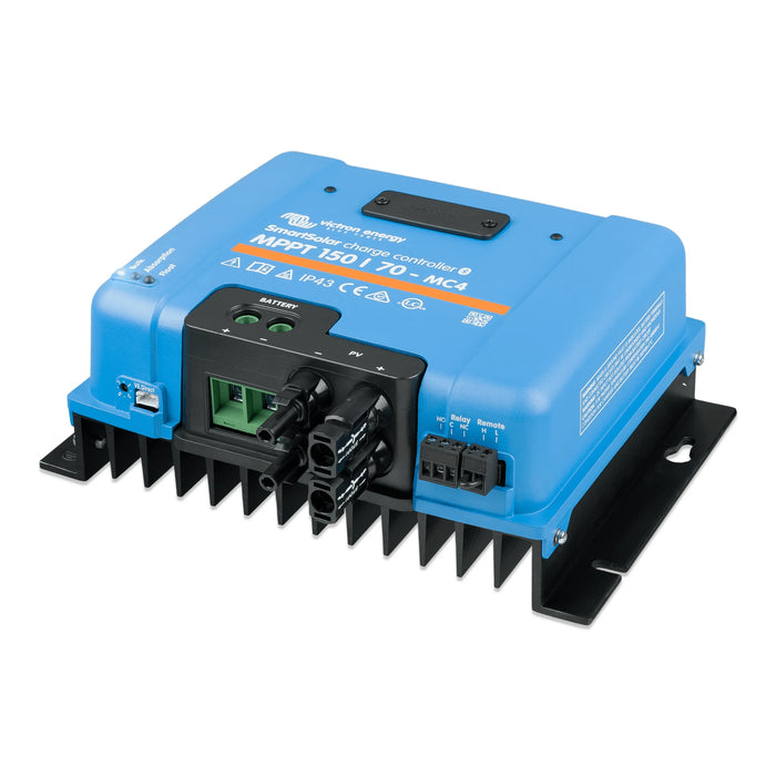 Victron Energy SmartSolar MPPT 150/70-MC4 VE.Can solcellsladdare, sedd framifrån