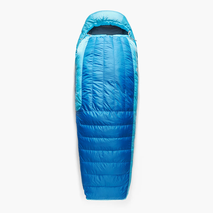 Sea to Summit Trek dunsovsäck -9C/15F i färgen Snorkel Blue sedd framifrån