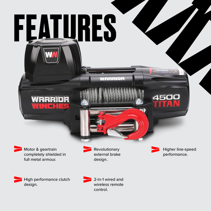 Warrior Winches Titan 4500lb Vinsch 24V - Stålvajer