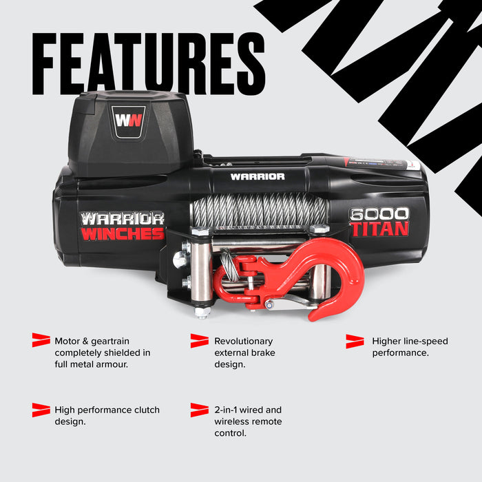 Warrior Winches Titan 6000lb Vinsch 12V - Stålvajer