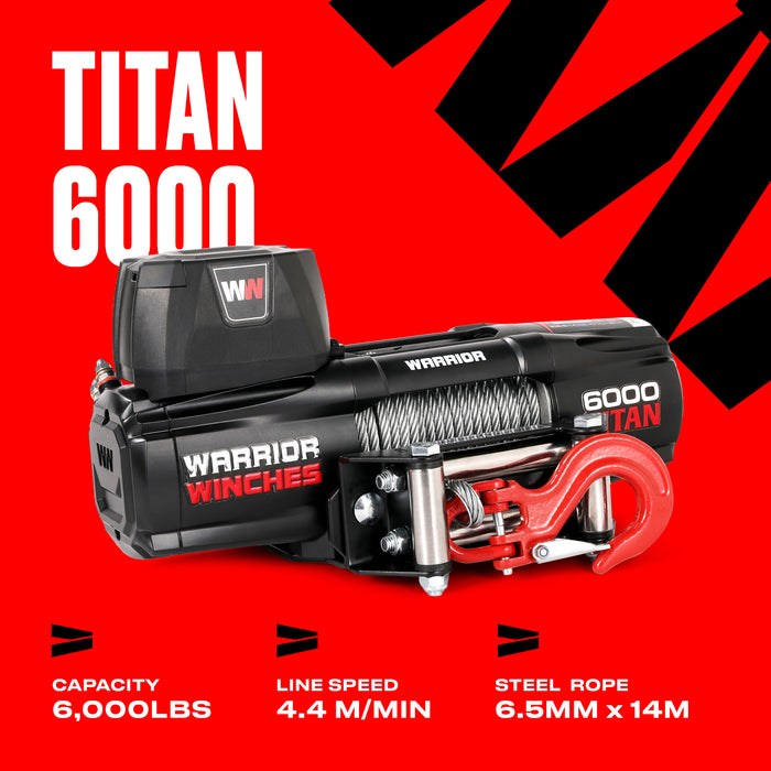 Warrior Winches Titan 6000lb Vinsch 24V - Stålvajer
