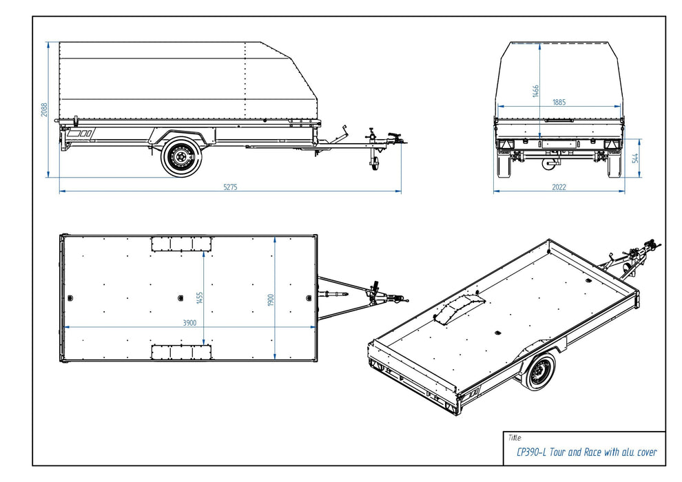 Tiki CP390-L aluminiumkåpa Tour & Race 2024 Skotersläp obromsad