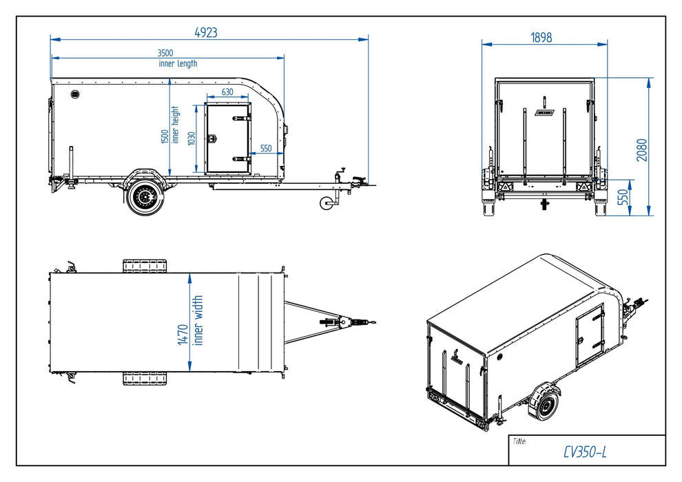 Tiki CV350-L - sandwich med sidodörr Skåpsläp obromsad