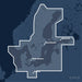 Kvadratisk översiktskarta över täckningsområdet för C-MAP 4D Baltic Sea and Denmark (M-EN-D299-MS) med orter som St. Petersburg, Berlin och Stockholm utmärkta.