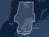 Täckningskarta för sjökortet C-MAP MAX North and Baltic Seas (M-EN-M019-MS): det vita markerade området visar vilka vatten kortet omfattar, bland annat kring St. Petersburg, Berlin och Glasgow.