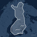 Kvadratisk översiktskarta över täckningsområdet för C-MAP MAX Finland Lakes (M-EN-M326-MS) med orter som Helsinki, Tampere och Oulu utmärkta.