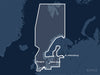Täckningskarta för sjökortet C-MAP DISCOVER Northern & Central Europe (M-EN-Y050-MS): det vita markerade området visar vilka vatten kortet omfattar, bland annat kring London, St. Petersburg och Glasgow.