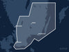 Täckningskarta för sjökortet C-MAP DISCOVER Malmö to Valdermarsvik (M-EN-Y207-MS): det vita markerade området visar vilka vatten kortet omfattar, bland annat kring Malmö, Växjö och Halmstad.