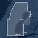 Kvadratisk översiktskarta över täckningsområdet för C-MAP DISCOVER Gulf of Bothnia (M-EN-Y209-MS) med orter som Turku, Oulu och Uppsala utmärkta.