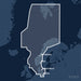 Kvadratisk översiktskarta över täckningsområdet för C-MAP REVEAL North Sea & Denmark (M-EN-Y300-MS) med orter som Berlin, København och Oslo utmärkta.