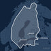 Kvadratisk översiktskarta över täckningsområdet för C-MAP REVEAL Finland Lakes (M-EN-Y326-MS) med orter som St. Petersburg, Stockholm och Tampere utmärkta.